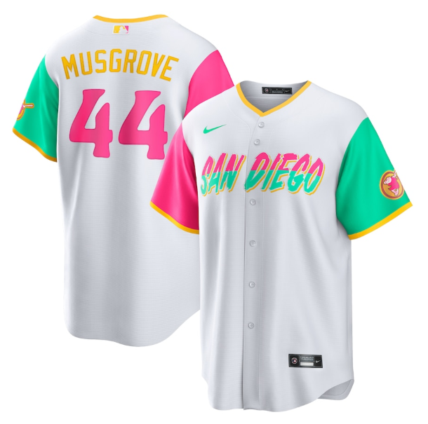 Men's San Diego Padres #44 Joe Musgrove 2022 White City Connect Cool Base Stitched Jersey